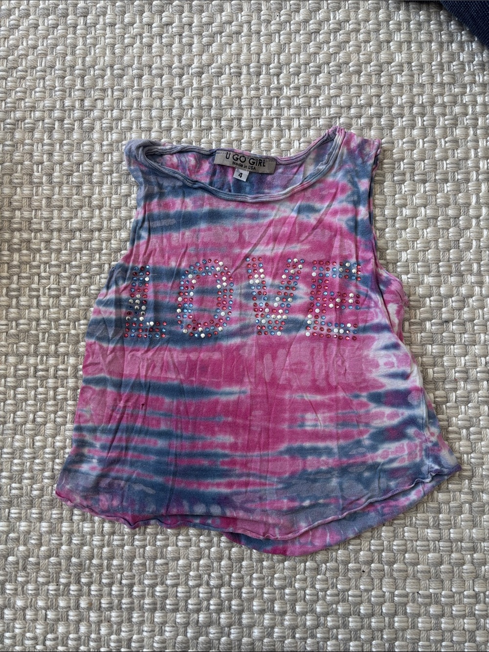 Girls' Pink Tie-Dye 'LOVE' Rhinestone Tank Top